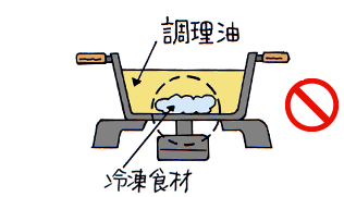 冷凍食材をなべの底面中央に密着させた状態で揚げものをしないでください